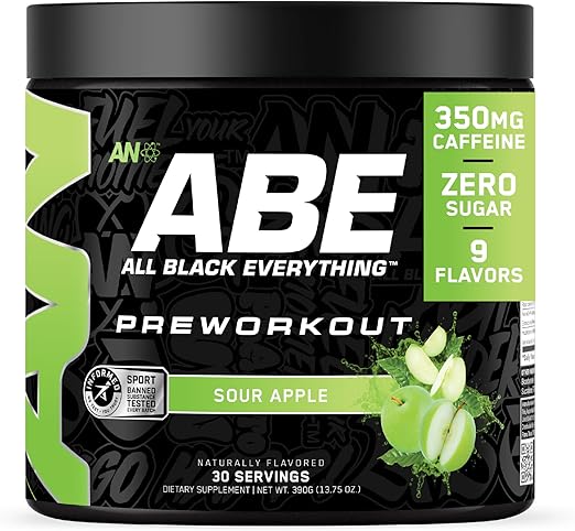 All Black Everything Pre-Workout Powder for Men &amp;amp; Women | Preworkout Energy Drink Mix | 350 mg Caffeine, Beta-Alanine, Citrulline | Natural Sports Nutrition Supplement | Sour Apple | 30 Servings
